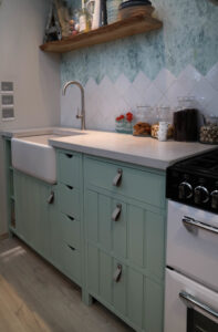 Mint colored cabinets