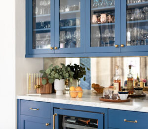Navy blue painted cabinets